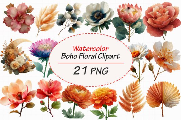 Download Watercolor Boho Floral Clipart Bundle - Bundle Collection