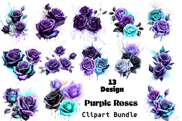 Download Purple Roses Clipart Bundle - Bundle Collection