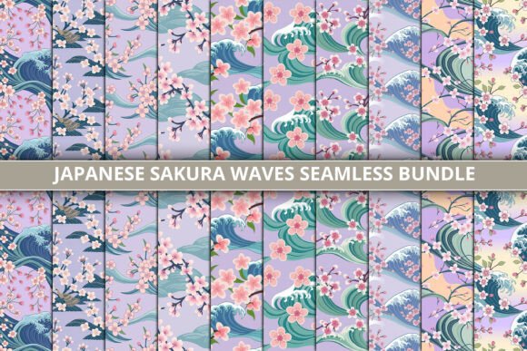 Download Japanese Sakura Waves Seamless Bundle - Bundle Collection