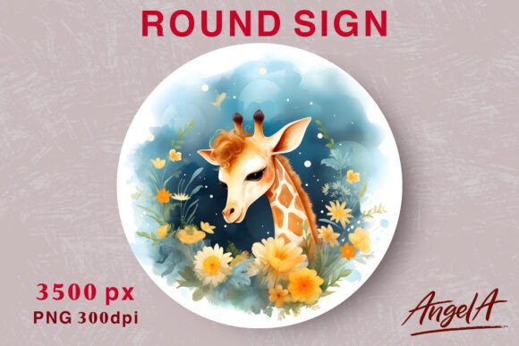 Download Watercolor Cute Giraffe Png Round Design - Cute giraffe png Collection