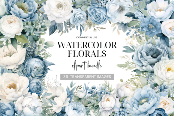 Download Blue &amp; White Floral Clipart Bundle - Bundle Collection