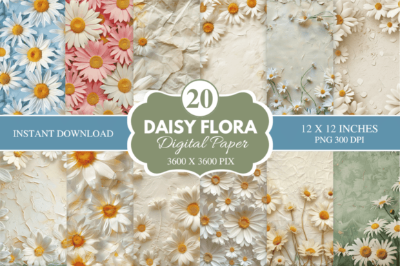 Download Daisy Flora Digital Paper Bundle - Bundle Collection