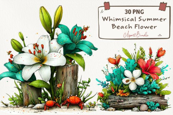 Download Whimsical Summer Beach Flower Clipart - Summer Collection