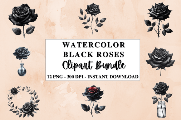 Download Watercolor Black Roses Clipart Bundle - Bundle Collection