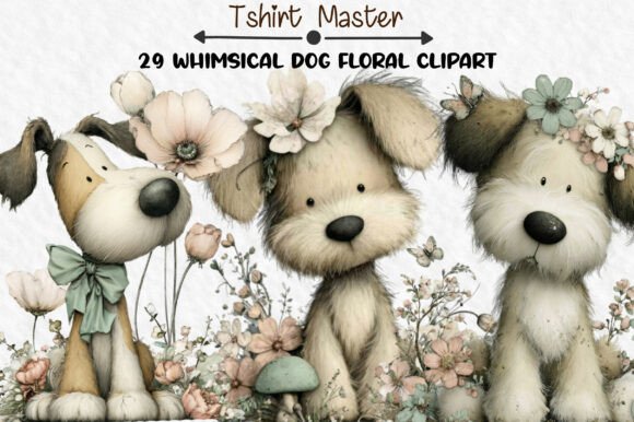 Download Whimsical Dog Floral Clipart Bundle - Bundle Collection