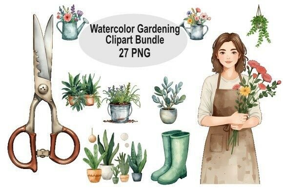 Download Watercolor Gardening Clipart Bundle - Bundle Collection