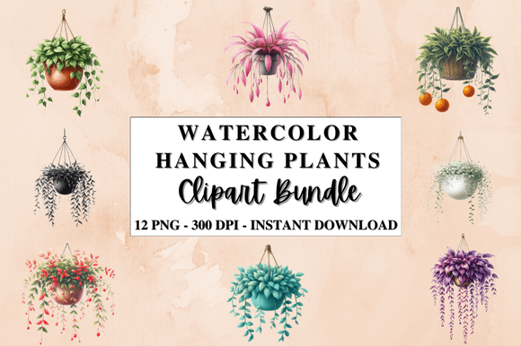 Download Watercolor Hanging Plants Clipart Bundle - Bundle Collection