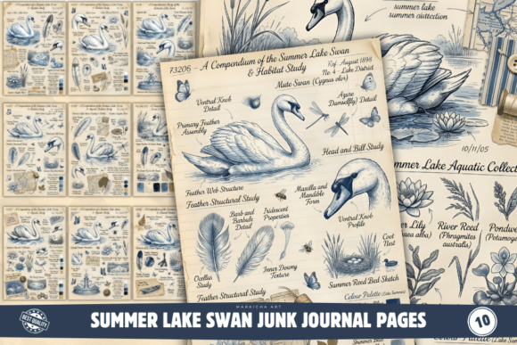 Download Summer Lake Swan Junk Journal Pages - Summer Collection