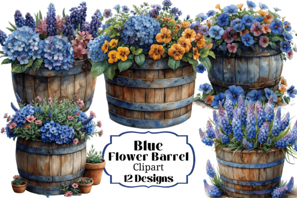 Download 12 Barrel of Blue Flowers Clipart - Blue flowers clipart Collection