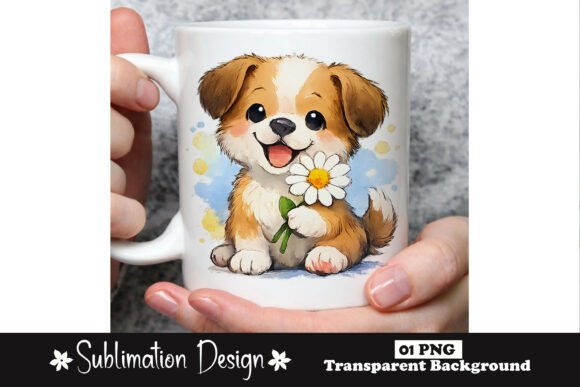 Download Cute Puppy Holding Daisy Watercolor Dog - Premium Resources