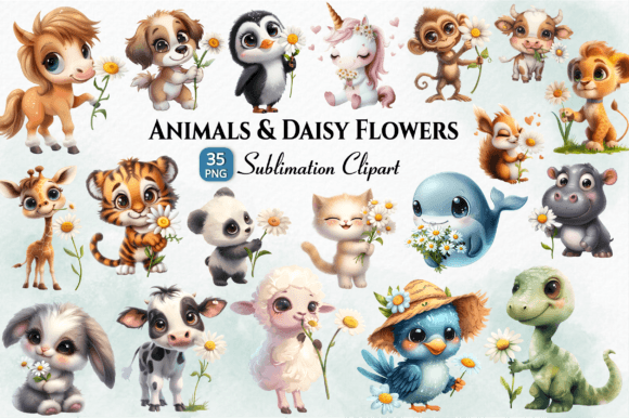 Download Cute Animals &amp; Daisy Sublimation Clipart - Premium Resources