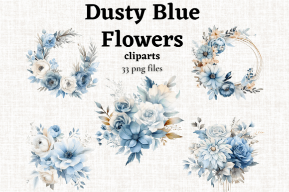 Download Dusty Blue Flowers Clipart Set 33 PNGs - Blue flowers clipart Collection