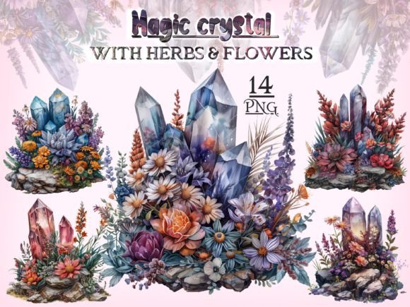 Download Crystals with Flowers &amp; Herbs PNG Bundle - Bundle Collection