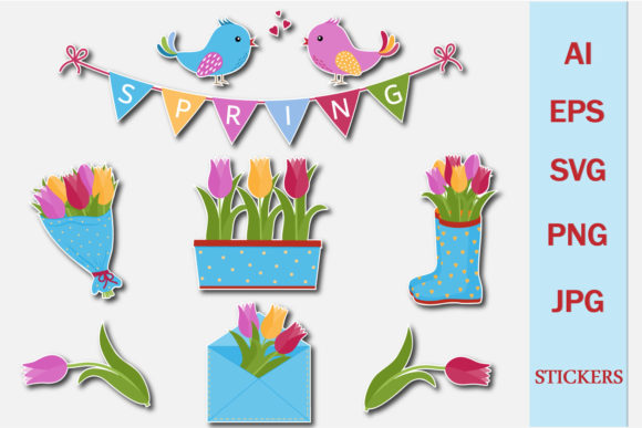 Download Spring Bundle of Stickers with Tulips - Bundle Collection