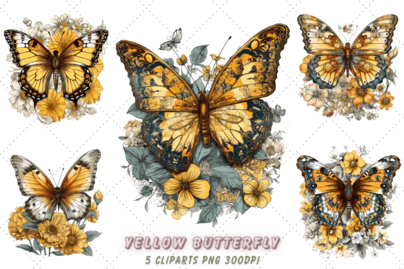Download Yellow Butterfly Floral Clipart Bundle - Bundle Collection