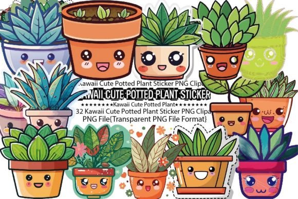 Download Kawaii Cute Potted Plant Sticker Bundle - Bundle Collection