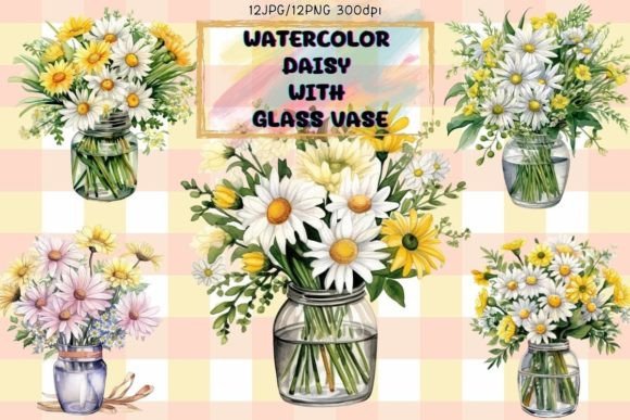 Download Watercolor Daisy in Glass Vase Bundle - Premium Bundle