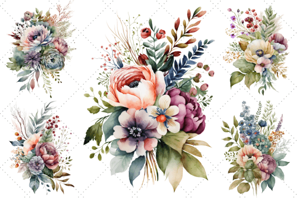 Download Watercolor Floral Bouquet Clipart Bundle - Bundle Collection
